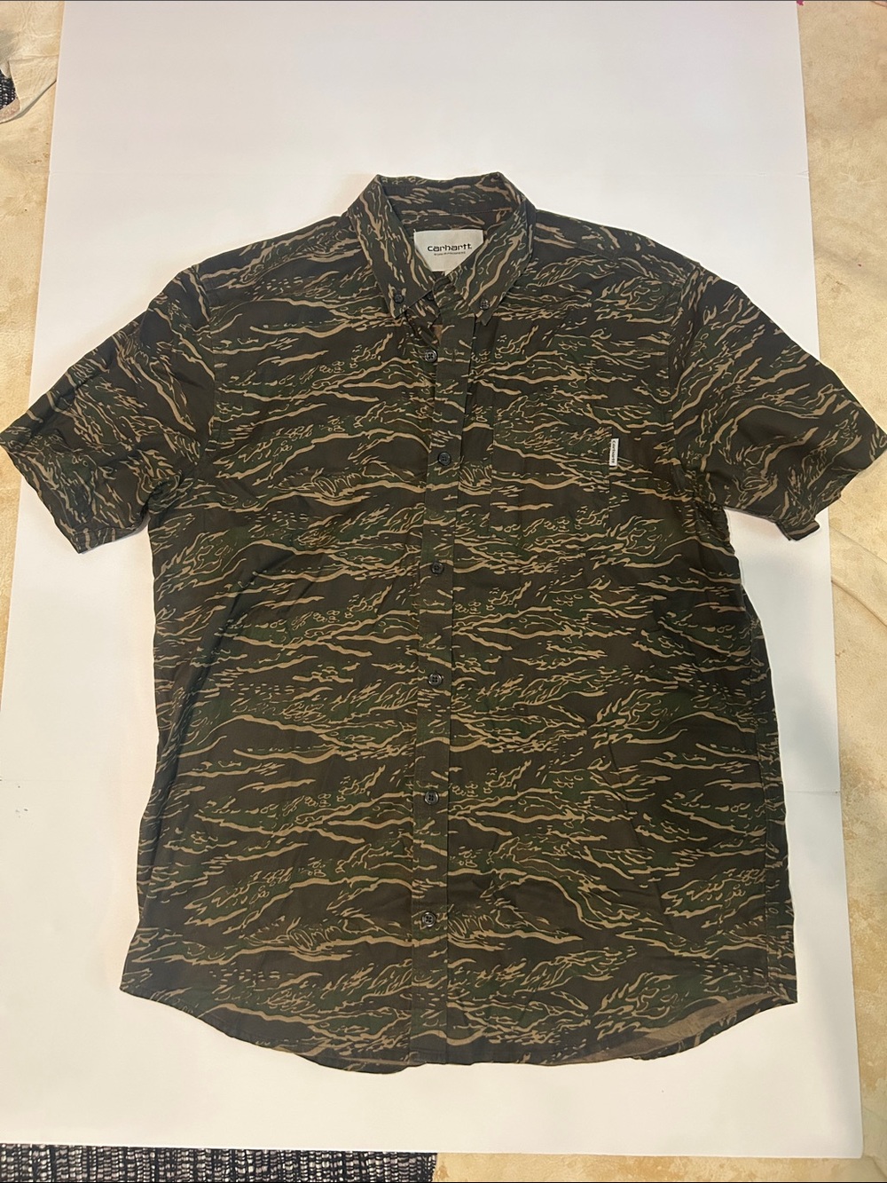 Carhartt WIP Short-Sleeve Tiger Stripe Camo Button-Down Shirt - Olive/Brown